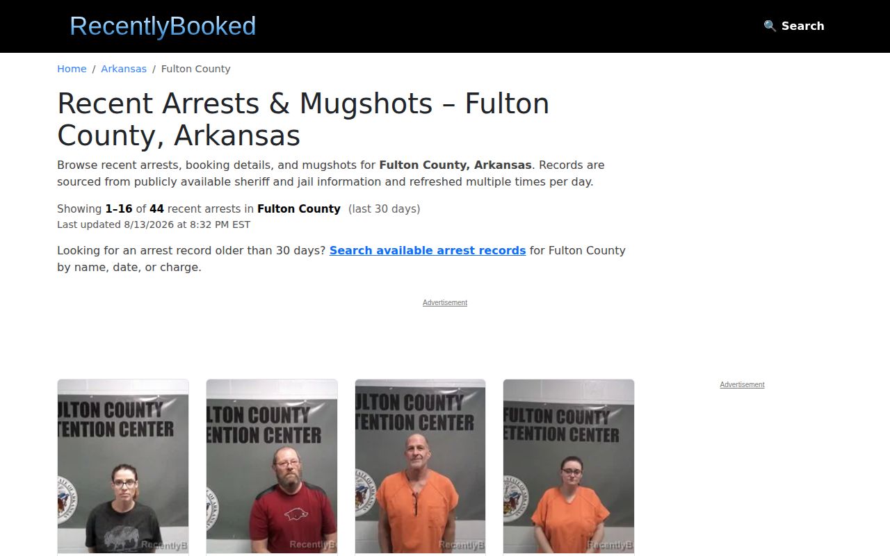 Unofficial RecentlyBooked Fulton County mugshot and booking news section