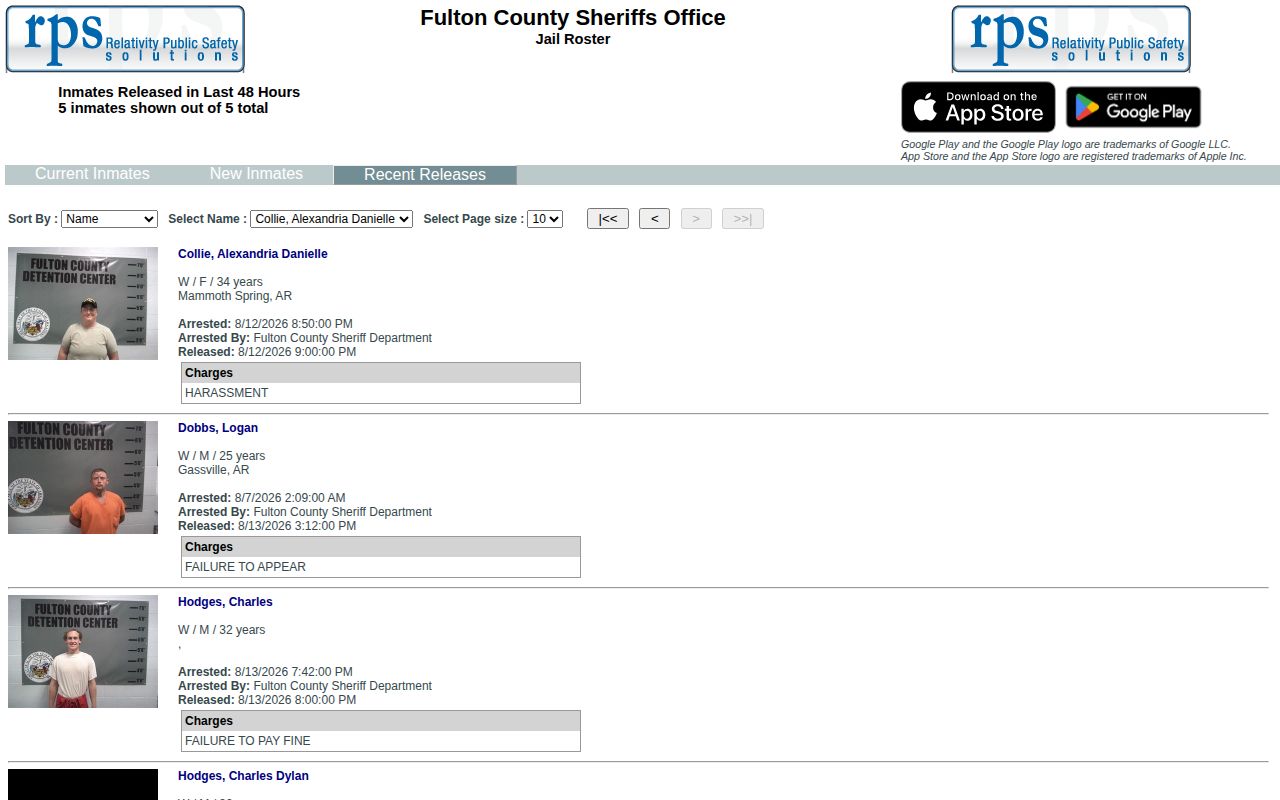 Fulton County recent release feed for jail records