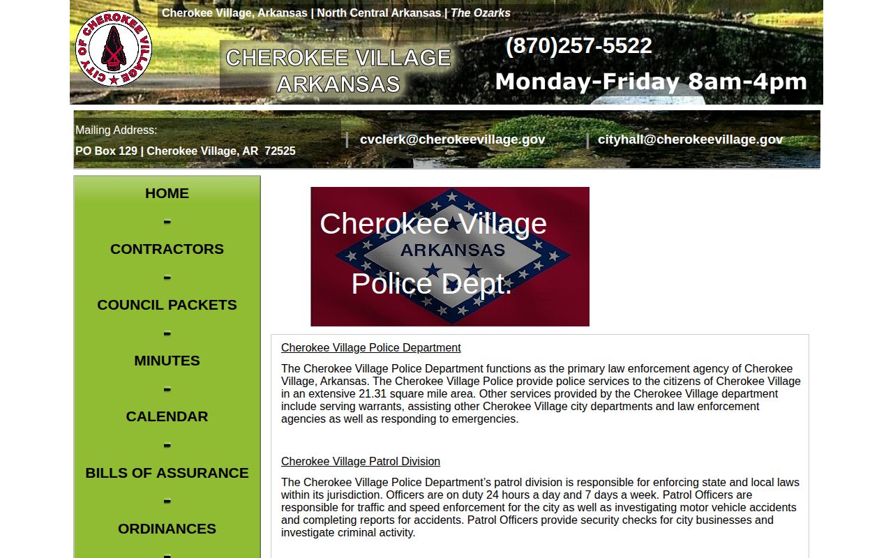 Cherokee Village Police arrest records page for Fulton County booking searches